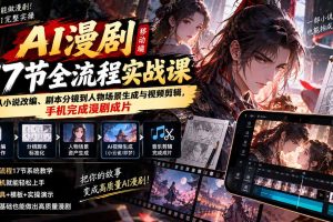 （20624期）AI漫剧移动端17节全流程实战课：从小说改编、剧本分镜到人物场景生成与视频剪辑，手机完成漫剧成片