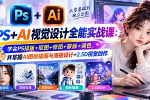 (20749期)【无水印】PS+AI视觉设计全能实战课:学会PS排版+抠图+修图+蒙版+调色,并掌握AI图标插画与海报设计+2.5D视觉创作