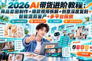 (20857期)2026AI带货进阶教程:商品套图制作+爆款视频拆解+创意深度复刻+智能混剪量产+多平台投放
