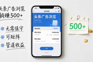 (20835期)头条广告浏览躺赚500+无需值守,可矩阵并附有管道收益