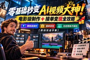 (20897期)零基础秒变AI视频大神!电影级制作 + 接单变现全攻略,模板直接抄,社区陪练不踩坑【原创双语字幕】