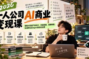(20901期)2026一人公司AI商业变现课:借助AI完成产品设计、内容获客、直播销售、私域转化及Agent自动化运营
