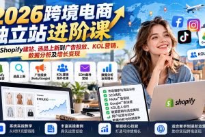 (20904期)2026跨境电商独立站进阶课:从Shopify建站、选品上新到广告投放、KOL营销、数据分析及增长变现