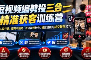 (20910期)短视频编剪投三合一精准获客训练营:掌握人设打造、强背书预约、引流视频制作、投放建模与成交转化技巧
