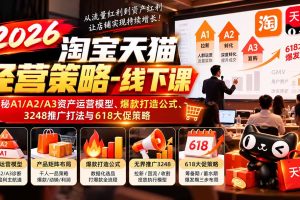 (20912期)2026淘宝天猫经营策略-线下课:揭秘A1/A2/A3资产运营模型、爆款打造公式、3248推广打法与618大促策略