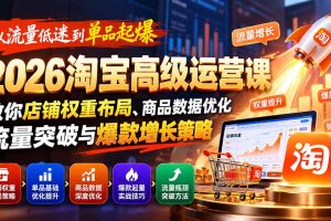 (20952期)从流量低迷到单品起爆:2026淘宝高级运营课教你店铺权重布局、商品数据优化、流量突破与爆款增长策略