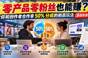 (20957期)零产品零粉丝也能赚?教你和创作者合作拿 50% 分成的躺赢玩法【原创双语字幕】