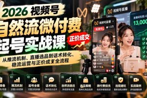 (20933期)2026视频号自然流微付费起号实战课:从推流机制、直播选品到话术转化、稳流运营与正价成交全流程