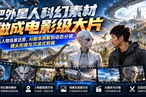 (20946期)把外星人科幻素材做成电影级大片:从人物场景还原、AI剧本拆解到动态分镜、镜头衔接与沉浸式剪辑