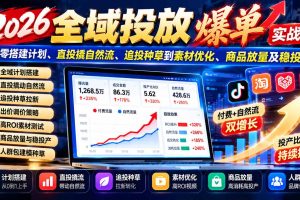 (20989期)2026全域投放爆单实战课:从零搭建计划、直投撬自然流、追投种草到素材优化、商品放量及稳投产