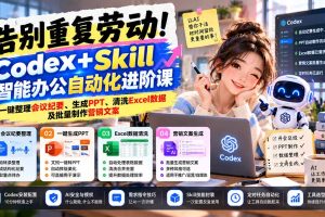 (21001期)告别重复劳动!Codex+Skill智能办公自动化进阶课:一键整理会议纪要、生成PPT、清洗Excel数据及批量制作营销文案