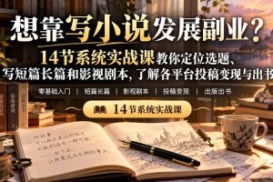 (21031期)【无水印】想靠写小说发展副业?14节系统实战课教你定位选题、写短篇长篇和影视剧本,了解各平台投稿变现与出书