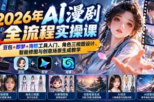(21077期)【无水印】2026年AI漫剧全流程实操课:豆包+即梦+海螺工具入门、角色三视图设计、智能修图与创意场景生成教学