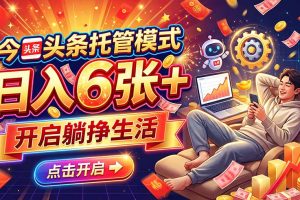 (21083期)今日头条AI托管模式,每天5分钟,最高月入5000+,操作超简单,零门槛