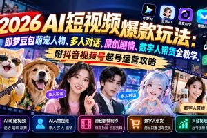 (21129期)2026AI短视频爆款玩法:即梦豆包萌宠人物、多人对话、原创剧情、数字人带货全教学,附抖音视频号起号运营攻略