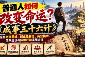 (21130期)普通人如何改变命运?《成事三十六计》拆解财富思维、创业选赛道、商业模式、团队建设与持续行动实战方法
