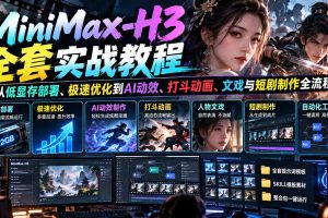 (21161期)MiniMax-H3全套实战教程:从低显存部署、极速优化到AI动效、打斗动画、文戏与短剧制作全流程