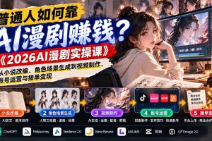 （21173期）普通人如何靠AI漫剧赚钱？《2026AI漫剧实操课》从小说改编、角色场景生成到视频制作、账号运营与接单变现