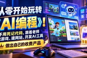 （21210期）从零开始玩转《AI编程》！不用死记代码，跟着老师做游戏、建网站、开发AI工具，最后完成自己的收费产品
