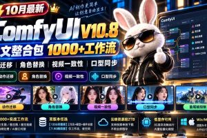 （21240期）10月最新ComfyUI V10.8中文整合包 1000+工作流 动作迁移 角色替换 视频一致性 口型同步 低显存可用