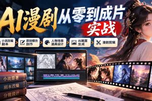 （21069期）AI漫剧从零到成片实战：小说改编剧本、原创模仿创作、人物场景道具设计、AI画面生成与漫剧剪辑